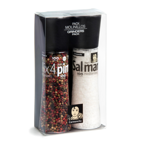 Molinillos mix 4 pimientas y sal marina pack